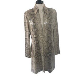 Basix II Vintage 1990s Womens Jacket Size 10 Beige Long Sequin Snake Print